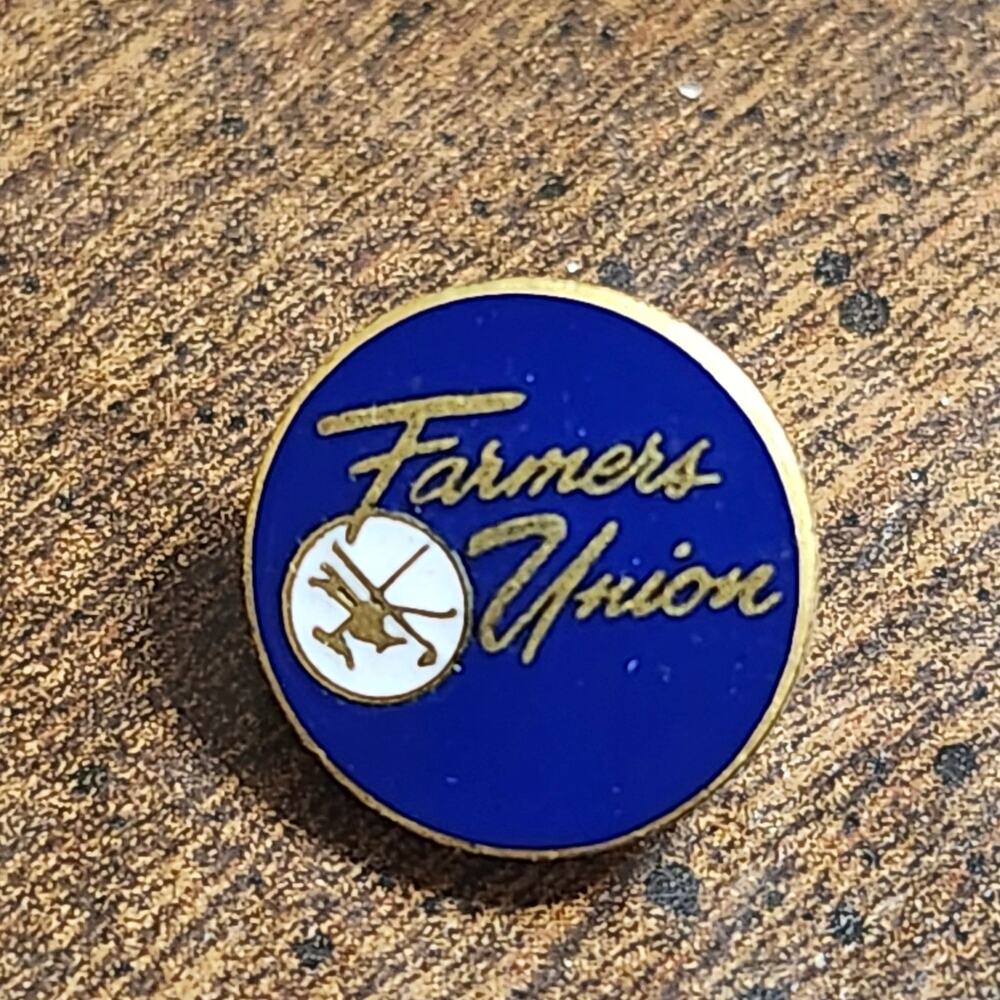 Vintage Farmers Union Blue Enamel Lapel Pin Agriculture Trade Tie Tac Badge USA